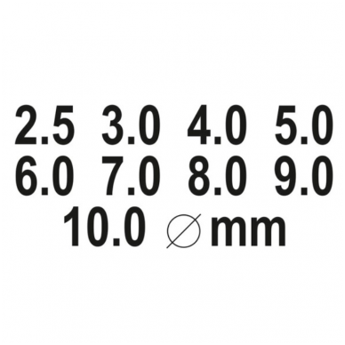 Skylių išmušėjų odoje ir kt. rinkinys 9vnt, 2,5-10mm 3 Skylių išmušėjų odoje ir kt. rinkinys 9vnt, 2,5-10mm 3