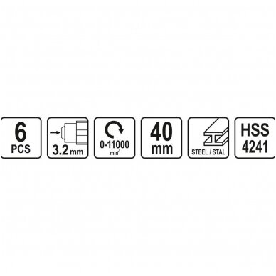 Šlifavimo antgalių rinkinys graveriui HSS 6vnt. 3 Šlifavimo antgalių rinkinys graveriui HSS 6vnt. 3