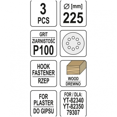 Šlifavimo popierius (velcro) apvalus su skylėm 225mm. P100 - 3 vnt. 2 Šlifavimo popierius (velcro) apvalus su skylėm 225mm. P100 - 3 vnt. 2