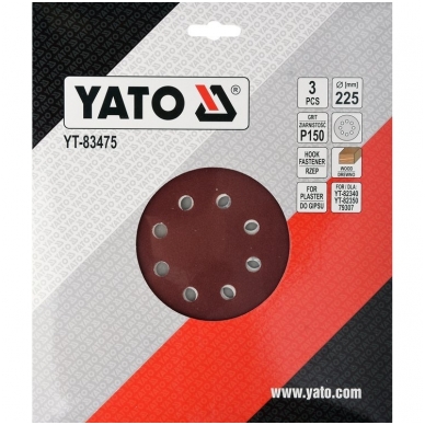 Šlifavimo popierius (velcro) apvalus su skylėm 225mm. P150 - 3 vnt. 1 Šlifavimo popierius (velcro) apvalus su skylėm 225mm. P150 - 3 vnt. 1