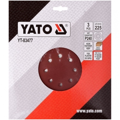 Šlifavimo popierius (velcro) apvalus su skylėm 225mm. P240 - 3 vnt. 1 Šlifavimo popierius (velcro) apvalus su skylėm 225mm. P240 - 3 vnt. 1