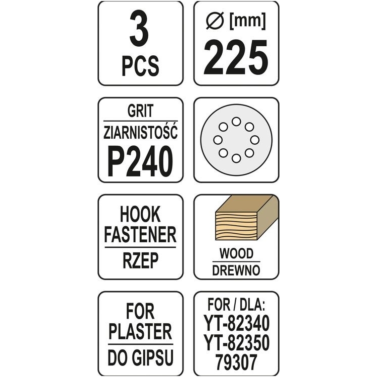 Šlifavimo popierius (velcro) apvalus su skylėm 225mm. P240 - 3 vnt. 2 Šlifavimo popierius (velcro) apvalus su skylėm 225mm. P240 - 3 vnt. 2
