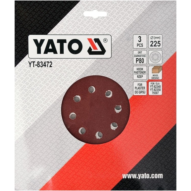 Šlifavimo popierius (velcro) apvalus su skylėm 225mm. P80 - 3 vnt. 1 Šlifavimo popierius (velcro) apvalus su skylėm 225mm. P80 - 3 vnt. 1