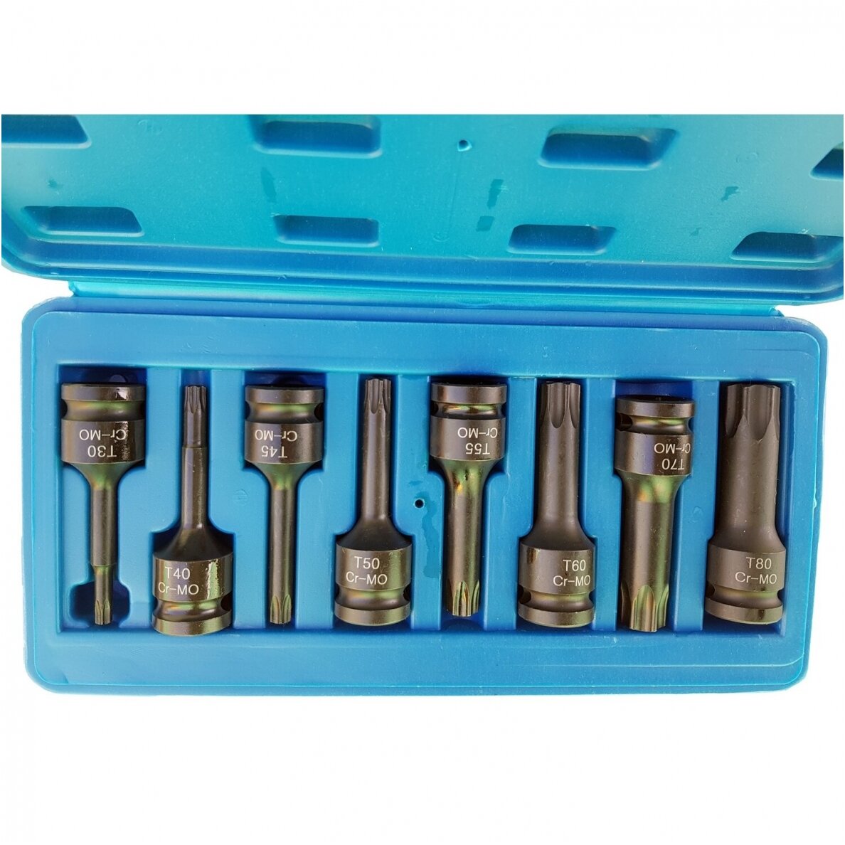 Smūginiai antgaliai (1/2") T-Star (Torx) T30 - T80 8vnt. Smūginiai antgaliai (1/2") T-Star (Torx) T30 - T80 8vnt.
