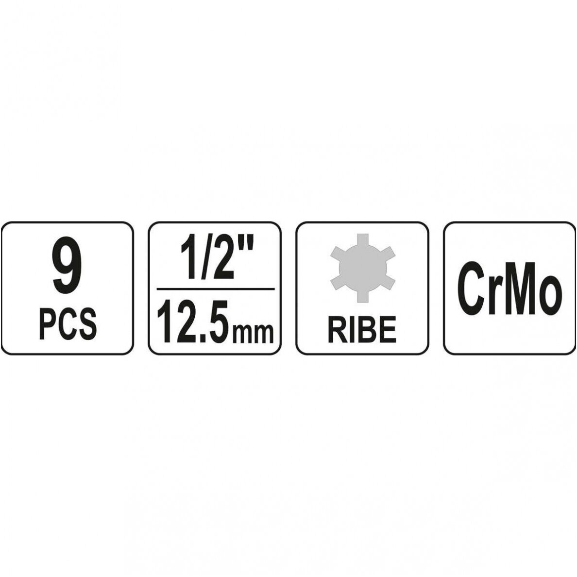 Smūginių antgalių rinkinys (1/2") Spline (Ribe) M5 - M14 9 vnt. 4 Smūginių antgalių rinkinys (1/2") Spline (Ribe) M5 - M14 9 vnt. 4