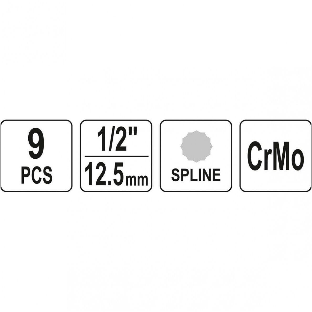 Smūginių antgalių rinkinys (1/2") Spline (XZN) M4 - M16 9vnt. 4 Smūginių antgalių rinkinys (1/2") Spline (XZN) M4 - M16 9vnt. 4