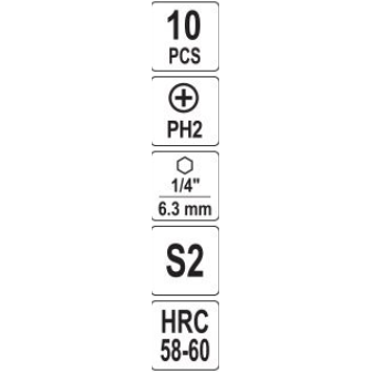 Smūginių antgaliukų komplektas 1/4" PH2 10 vnt. 2 Smūginių antgaliukų komplektas 1/4" PH2 10 vnt. 2