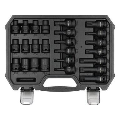 Smūginių E6-E24 galvučių ir antgalių T30-T70, M8-M18 rinkinys,  1/2"  25vnt.