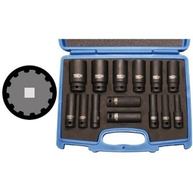 Smūginių ilgų daugiafunkcinių galvučių rinkinys 1/2", 14vnt. 10-32mm. Smūginių ilgų daugiafunkcinių galvučių rinkinys 1/2", 14vnt. 10-32mm.