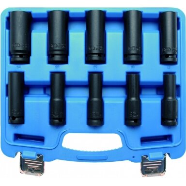 Smūginių ilgų galvučių komplektas 1/2" 10vnt.10-24mm. Smūginių ilgų galvučių komplektas 1/2" 10vnt.10-24mm.