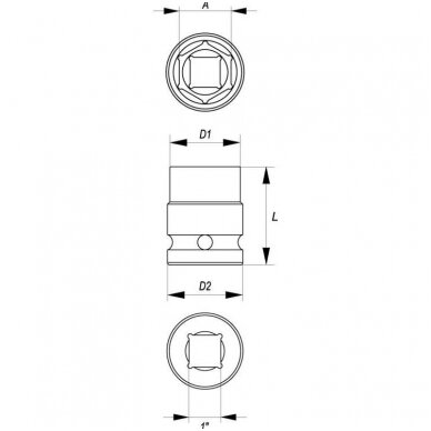 Smūginė galvutė šešiakampė (1") 28mm. 1 Smūginė galvutė šešiakampė (1") 28mm. 1
