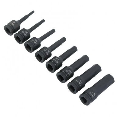 Smūginiai antgaliai (1/2") hex šešiakampis 5 - 19mm. 8vnt. 3 Smūginiai antgaliai (1/2") hex šešiakampis 5 - 19mm. 8vnt. 3