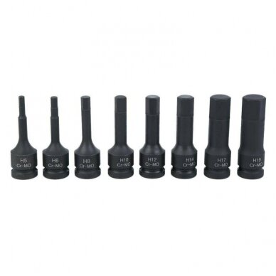 Smūginiai antgaliai (1/2") hex šešiakampis 5 - 19mm. 8vnt. 4 Smūginiai antgaliai (1/2") hex šešiakampis 5 - 19mm. 8vnt. 4