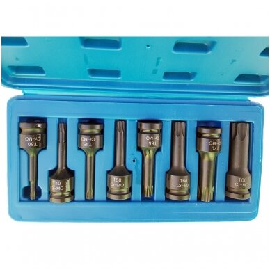Smūginiai antgaliai (1/2") T-Star (Torx) T30 - T80 8vnt. Smūginiai antgaliai (1/2") T-Star (Torx) T30 - T80 8vnt.