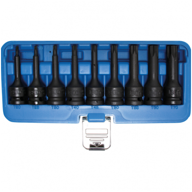Smūginiai antgaliai 12,5 mm (1/2") T-Star (Torx) T20 - T70 9 vnt Smūginiai antgaliai 12,5 mm (1/2") T-Star (Torx) T20 - T70 9 vnt