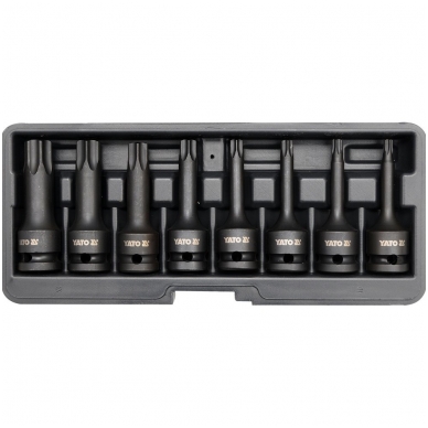 Smūginiai antgaliai - 12,5 mm (1/2") - T-Star (Torx) T30 - T80 -8 vnt Smūginiai antgaliai - 12,5 mm (1/2") - T-Star (Torx) T30 - T80 -8 vnt