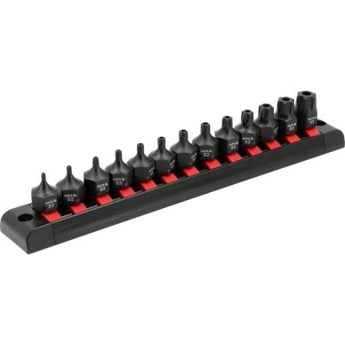 Smūginiai antgaliukai su skylutėmis TORX T10 - T70 3/8" 13 vnt 1 Smūginiai antgaliukai su skylutėmis TORX T10 - T70 3/8" 13 vnt 1