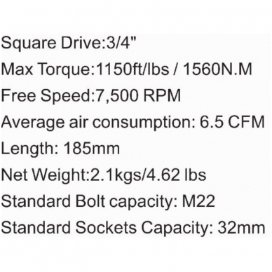 Smūginis pneumatinis veržliasukis - 20 mm (3/4") - 1492 Nm 1