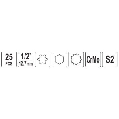 Smūginių antgalių rinkinys 1/2" 25vnt. 3 Smūginių antgalių rinkinys 1/2" 25vnt. 3