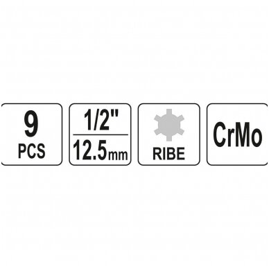 Smūginių antgalių rinkinys (1/2") Spline (Ribe) M5 - M14 9 vnt. 4 Smūginių antgalių rinkinys (1/2") Spline (Ribe) M5 - M14 9 vnt. 4