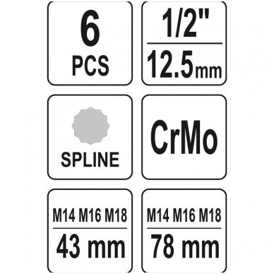 Smūginių antgalių rinkinys (1/2") Spline (XZN) 6vnt. 3