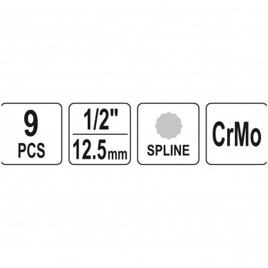 Smūginių antgalių rinkinys (1/2") Spline (XZN) M4 - M16 9vnt. 4 Smūginių antgalių rinkinys (1/2") Spline (XZN) M4 - M16 9vnt. 4