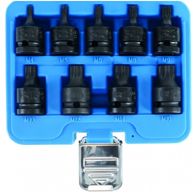 Smūginių antgalių rinkinys 9 vnt, Spline 1/2", M4 - M16 Smūginių antgalių rinkinys 9 vnt, Spline 1/2", M4 - M16