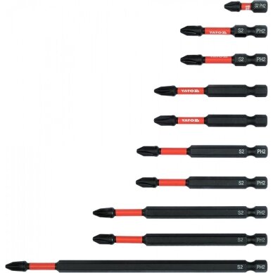 Smūginių antgaliukų komplektas 1/4" PH2 10 vnt. Smūginių antgaliukų komplektas 1/4" PH2 10 vnt.