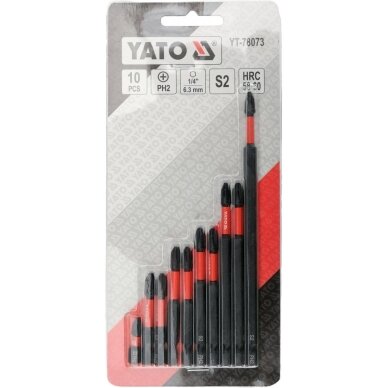 Smūginių antgaliukų komplektas 1/4" PH2 10 vnt. 4 Smūginių antgaliukų komplektas 1/4" PH2 10 vnt. 4