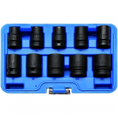 Smūginių galvučių komplektas 10 vnt, 1/2", 10 - 24mm. 1 Smūginių galvučių komplektas 10 vnt, 1/2", 10 - 24mm. 1
