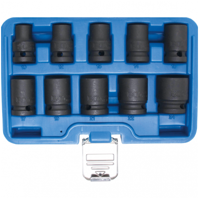 Smūginių galvučių komplektas 10 vnt, 1/2", 10 - 24mm. Smūginių galvučių komplektas 10 vnt, 1/2", 10 - 24mm.