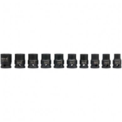 Smūginių galvučių rinkinys, šešiakampės (1/2") 10 - 22mm. 10vnt. 2 Smūginių galvučių rinkinys, šešiakampės (1/2") 10 - 22mm. 10vnt. 2