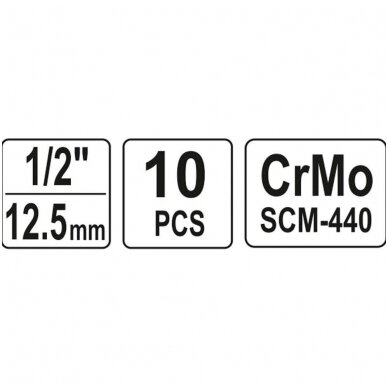 Smūginių galvučių rinkinys, šešiakampės (1/2") 10 - 22mm. 10vnt. 4 Smūginių galvučių rinkinys, šešiakampės (1/2") 10 - 22mm. 10vnt. 4