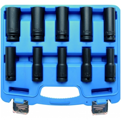 Smūginių ilgų galvučių komplektas 1/2" 10vnt.10-24mm. Smūginių ilgų galvučių komplektas 1/2" 10vnt.10-24mm.
