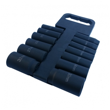 Smūginių ilgų galvučių rinkinys 1/2", 10 - 32 mm, 13vnt. Smūginių ilgų galvučių rinkinys 1/2", 10 - 32 mm, 13vnt.