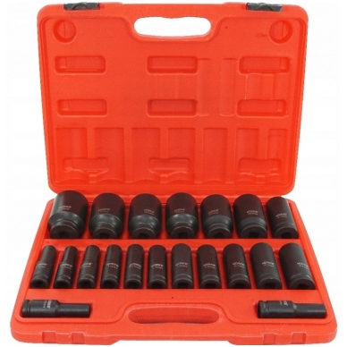 Smūginių ilgų galvučių rinkinys -12,5mm (1/2") - 10-38mm. - 20vnt. 4 Smūginių ilgų galvučių rinkinys -12,5mm (1/2") - 10-38mm. - 20vnt. 4