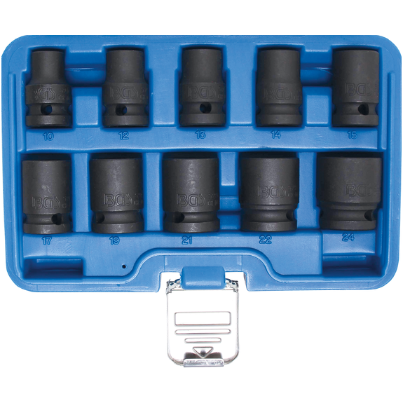 Smūginių galvučių komplektas 10 vnt, 1/2", 10 - 24mm. Smūginių galvučių komplektas 10 vnt, 1/2", 10 - 24mm.