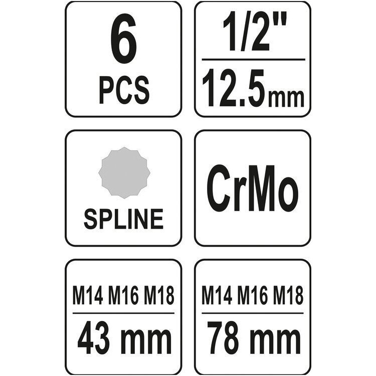 Smūginių antgalių rinkinys (1/2") Spline (XZN) 6vnt. 3 Smūginių antgalių rinkinys (1/2") Spline (XZN) 6vnt. 3