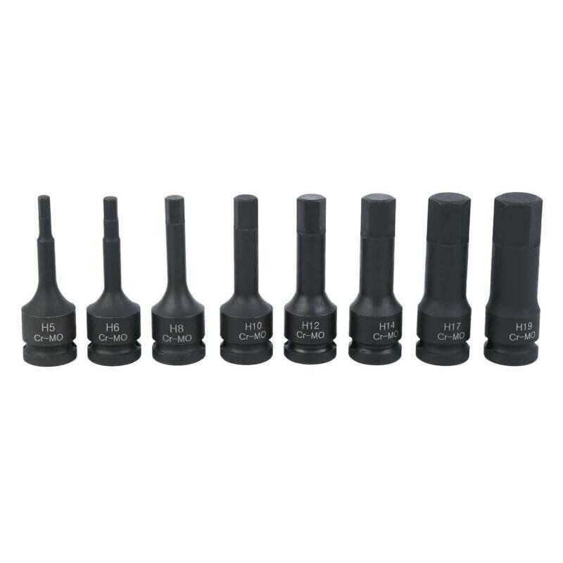 Smūginiai antgaliai (1/2") hex šešiakampis 5 - 19mm. 8vnt. 4 Smūginiai antgaliai (1/2") hex šešiakampis 5 - 19mm. 8vnt. 4