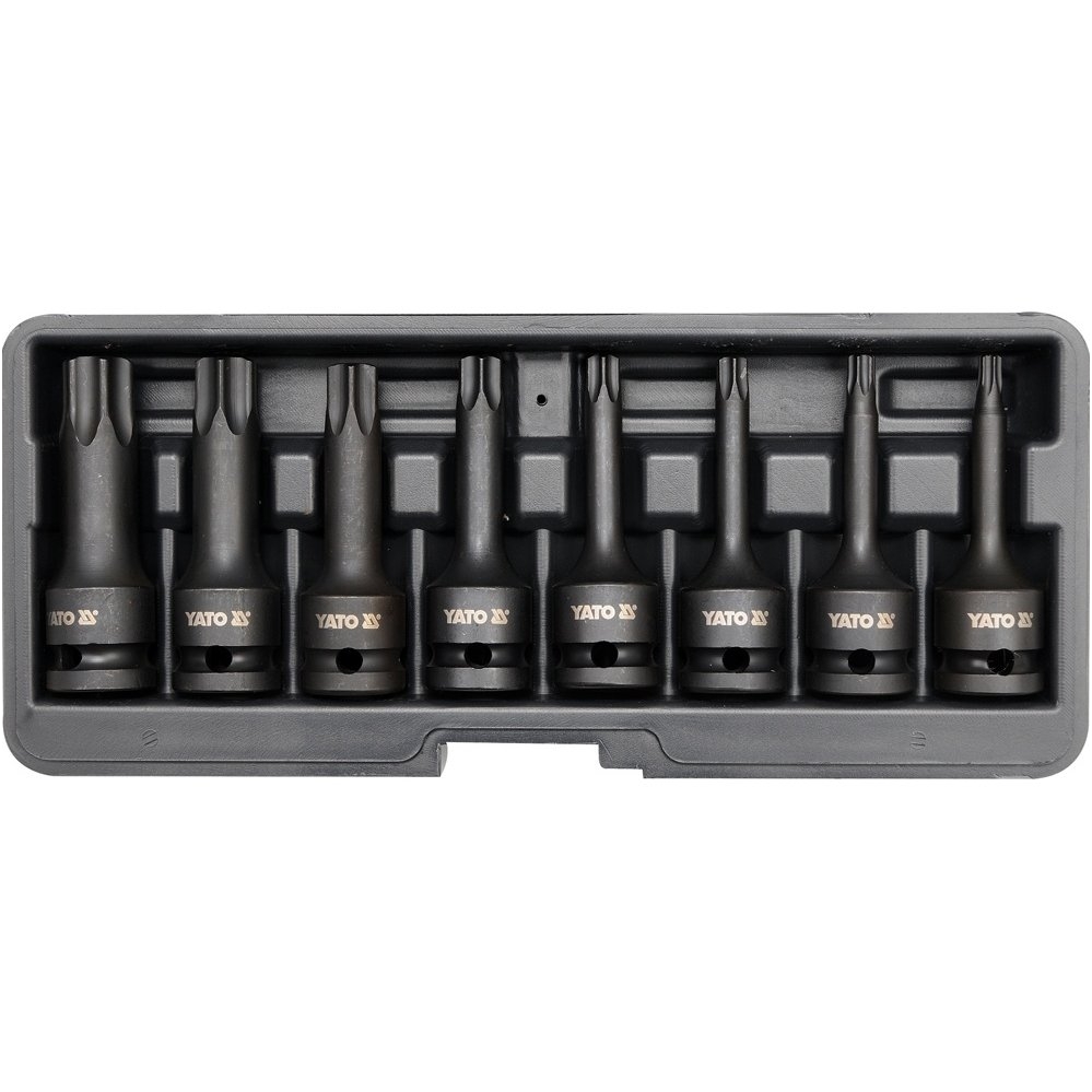 Smūginiai antgaliai - 12,5 mm (1/2") - T-Star (Torx) T30 - T80 -8 vnt Smūginiai antgaliai - 12,5 mm (1/2") - T-Star (Torx) T30 - T80 -8 vnt