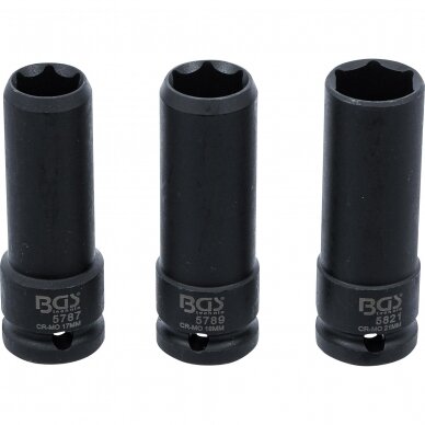 Specialių smūginių galvučių rinkinys 12.5mm. (1/2") 17/19/21mm. 3vnt. 4 Specialių smūginių galvučių rinkinys 12.5mm. (1/2") 17/19/21mm. 3vnt. 4