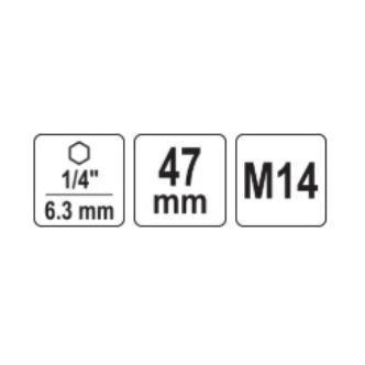 Sriegio M14 adapteris į HEX (1/4") 6.3 mm. 47 mm. ilgio 4 Sriegio M14 adapteris į HEX (1/4") 6.3 mm. 47 mm. ilgio 4