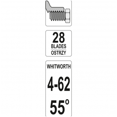 Sriegio matuoklis 28 lapelių 4 - 62,colinis 2 Sriegio matuoklis 28 lapelių 4 - 62,colinis 2