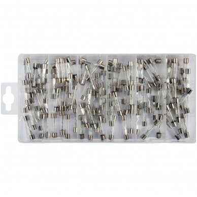 Stiklinių saugiklių asortimentas 6X30mm. 120vnt. Stiklinių saugiklių asortimentas 6X30mm. 120vnt.