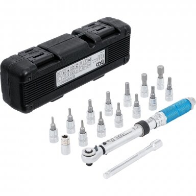 Sukimo momento veržliarakčio rinkinys dinamometras 6.3mm. (1/4") 3-24Nm. 16vnt. Sukimo momento veržliarakčio rinkinys dinamometras 6.3mm. (1/4") 3-24Nm. 16vnt.