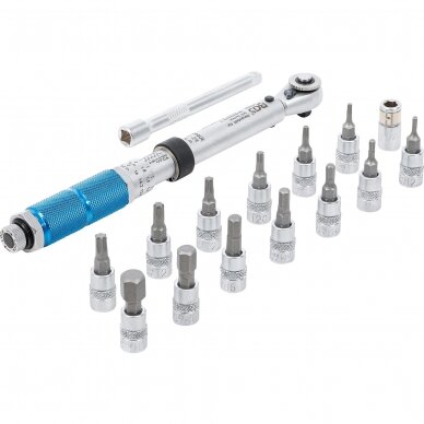 Sukimo momento veržliarakčio rinkinys dinamometras 6.3mm. (1/4") 3-24Nm. 16vnt. 2 Sukimo momento veržliarakčio rinkinys dinamometras 6.3mm. (1/4") 3-24Nm. 16vnt. 2