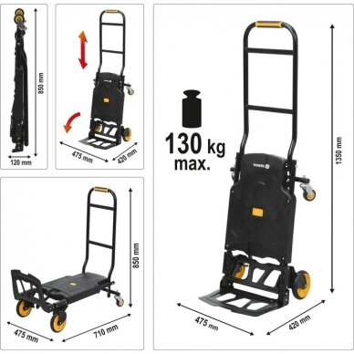 Sulankstomas transportavimo vežimėlis 2 viename, keliamoji galia 130kg. 3 Sulankstomas transportavimo vežimėlis 2 viename, keliamoji galia 130kg. 3