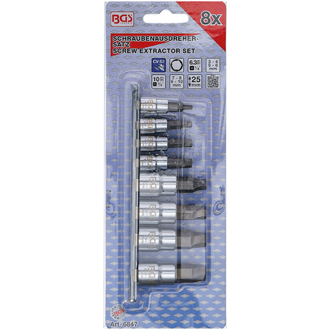 Sugadintų šešiakampių išsunkėjai (1/4")/(3/8") 3 -10mm - 8vnt. 3 Sugadintų šešiakampių išsunkėjai (1/4")/(3/8") 3 -10mm - 8vnt. 3