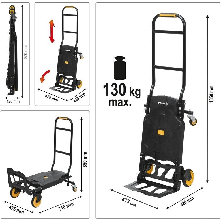 Sulankstomas transportavimo vežimėlis 2 viename, keliamoji galia 130kg. 3 Sulankstomas transportavimo vežimėlis 2 viename, keliamoji galia 130kg. 3