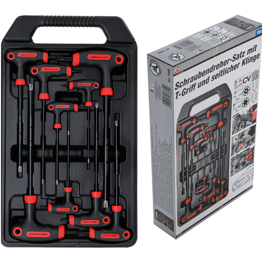 T-rankenėlių atsuktuvų rinkinys T-Star su skyle (Torx) T10-T50 9vnt. 4 T-rankenėlių atsuktuvų rinkinys T-Star su skyle (Torx) T10-T50 9vnt. 4